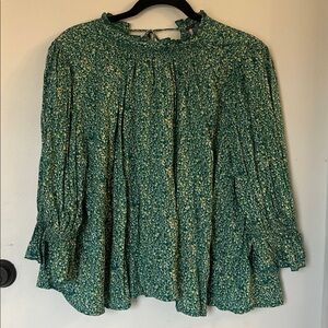 Free People Green Ditsy Floral High Neck Peasant Long Sleeve Top medium
